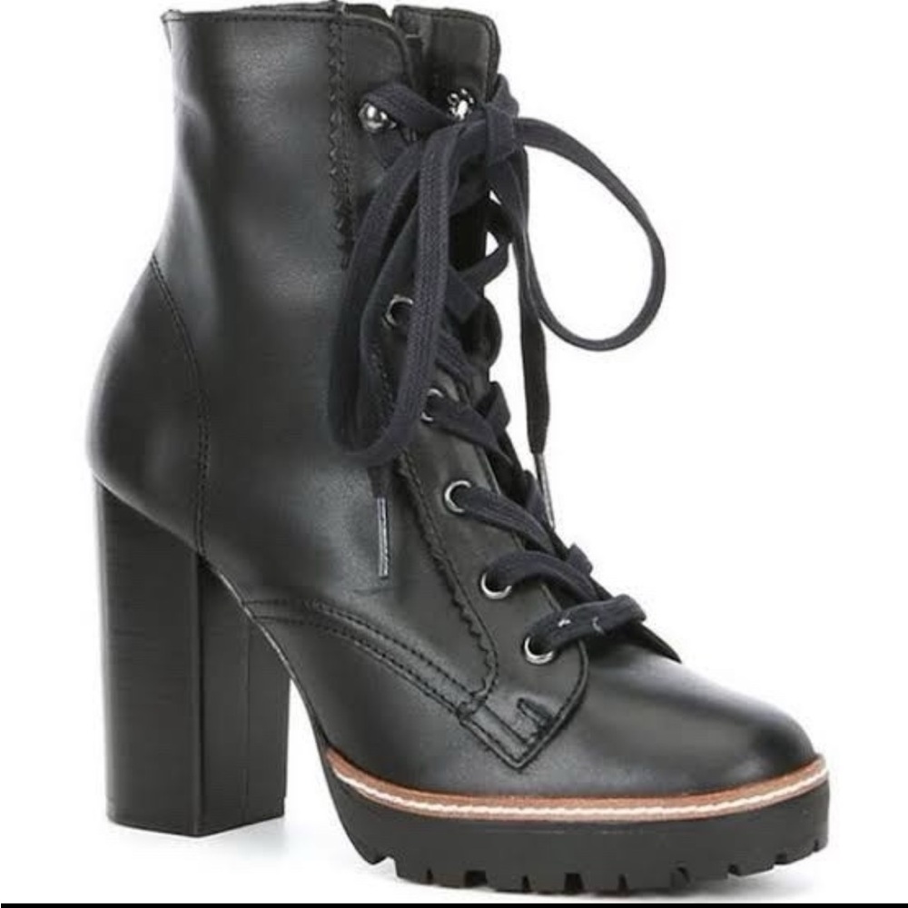 Chelsie & Violet “Lexie” Black Lace-Up Leather Heeled Boots